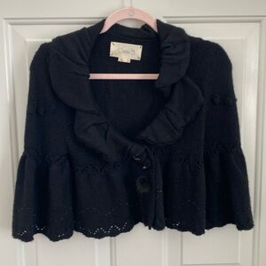 Vintage Hanii Y Designer Black Cropped Wool Cardigan. Made in Korea. Size Large